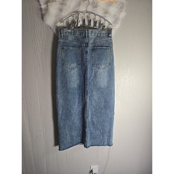 Maxi Front-Slit Denim Skirt Womens 8 Western Casual Fall Boho Winter Chic Indie - Picture 6 of 7